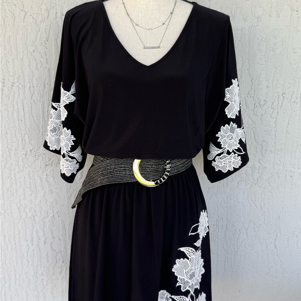 Black Dress with White Floral Accents